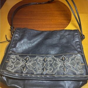 Designer Elegant Black Leather embroidered Shoulder Bag